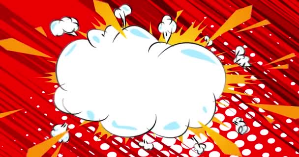 Vhs モーションポスター 4Kアニメ漫画の背景に動くコミックブックワードテキスト レトロなポップアートスタイル ビデオカセット レトロなホームシネマのタイトル テレビ業界の概念 — ストック動画