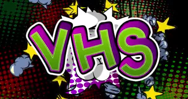 Vhs Bewegungsplakat Animierter Comic Worttext Auf Abstraktem Comichintergrund Retro Pop — Stockvideo