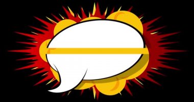 Pop sanatında arka plan animasyonu, çizgi roman tarzı. Siyah ekranda Retro Manga karikatür arka planı. Çizgi roman ögeleri hareket ediyor.