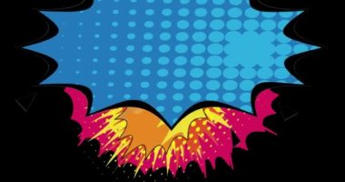 Pop sanatında arka plan animasyonu, çizgi roman tarzı. Siyah ekranda Retro Manga karikatür arka planı. Çizgi roman ögeleri hareket ediyor.