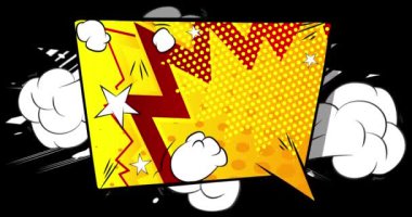 Pop sanatında arka plan animasyonu, çizgi roman tarzı. Siyah ekranda Retro Manga karikatür arka planı. Çizgi roman ögeleri hareket ediyor.