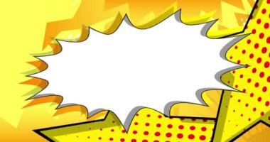 Çizgi roman konuşma baloncuğu animasyonu, çizgi roman tarzı. Sarı arkaplanda hareket eden Retro manga çizgi film elemanları.