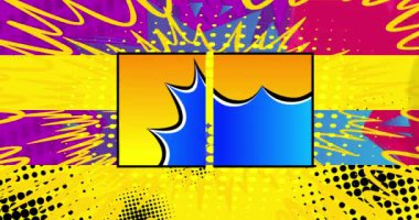 Pop sanatında arka plan animasyonu, çizgi roman tarzı. Retro manga karikatür arka planı. Çizgi roman öğeleri, noktalar, konuşma baloncukları, hareket eden bulutlar.