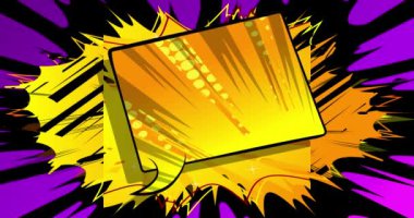 Pop sanatında arka plan animasyonu, çizgi roman tarzı. Retro manga karikatür arka planı. Çizgi roman öğeleri, noktalar, konuşma baloncukları, hareket eden bulutlar.