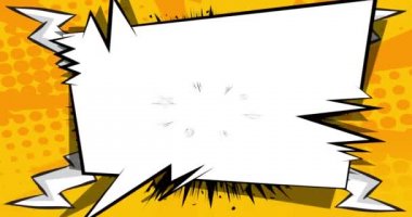 Pop sanatında arka plan animasyonu, çizgi roman tarzı. Retro manga karikatür arka planı. Çizgi roman öğeleri, noktalar, konuşma baloncukları, hareket eden bulutlar.