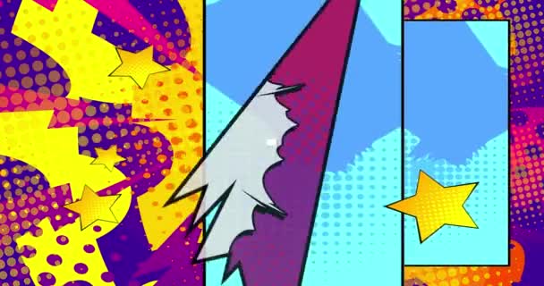 ポップアートの背景アニメーション コミックスタイル レトロな漫画を背景に コミックの要素 ドット スピーチバブル 雲の移動 — ストック動画