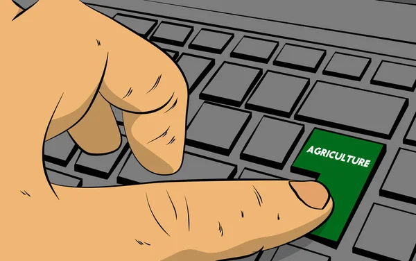 Landwirtschaftswort Auf Der Computertastatur Mann Drückt Tastatur Auf Laptop Konzept — Stockvektor
