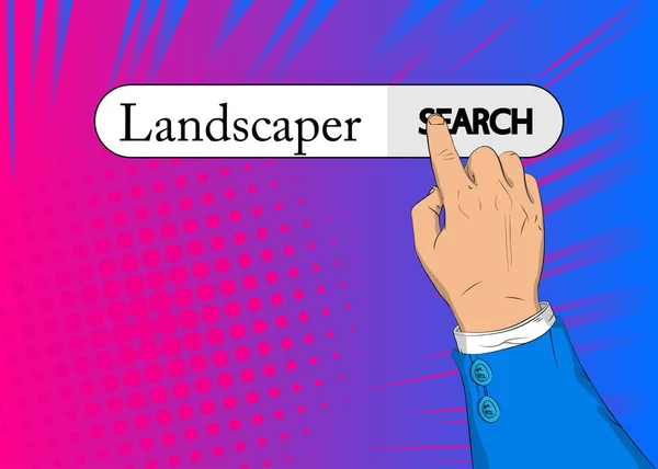 Virtuelle Suchleiste Mit Dem Text Landscaper Geschäftsmann Drückt Seinen Rechten — Stockvektor