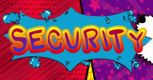 Seguridad Cartel Movimiento Animated Comic Book Word Text Moving Abstract — Vídeos de Stock