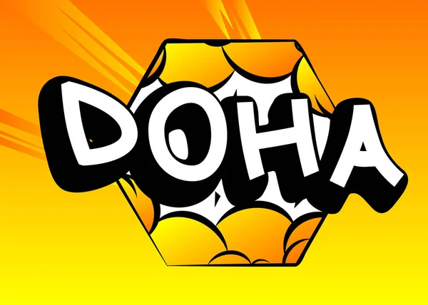 Doha Capiatl Stad Van Qatar Striptekst Abstracte Stripverhalen Retro Pop — Stockvector
