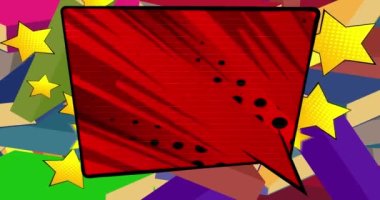 Kitaplardaki konuşma balonu. Hareket posteri. Soyut çizgi roman arkaplanındaki elementleri taşıyan 4k animasyon çizgi roman. Retro pop sanatı eğitim konsepti.