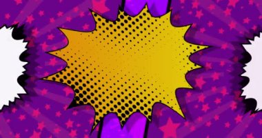 Pop sanatında arka plan animasyonu, çizgi roman tarzı. Retro manga konuşma baloncuk karikatür arkaplanı. Çizgi roman ögeleri hareket ediyor.