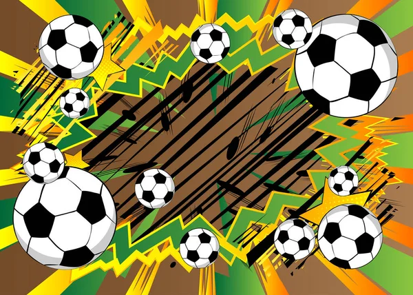 Cartaz Livro Cómico Com Bola Futebol Bolas Futebol Quadrinhos Fundo — Vetor de Stock