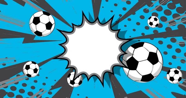 Comic Poster Mit Fußballball Fußbälle Auf Comickulisse Retro Pop Art — Stockvektor
