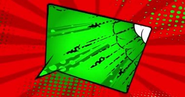 Çizgi roman tarzında soyut arkaplan animasyonu üzerine renkli konuşma balonu. Retro manga karikatür arka planı. Çizgi roman ögeleri hareket ediyor.