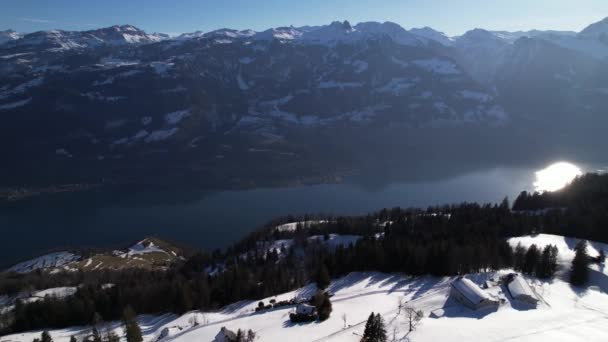 Воздух Вперед Огромной Величественной Горной Местности Фьорду Озеро Швейцарии Высококачественные — стоковое видео