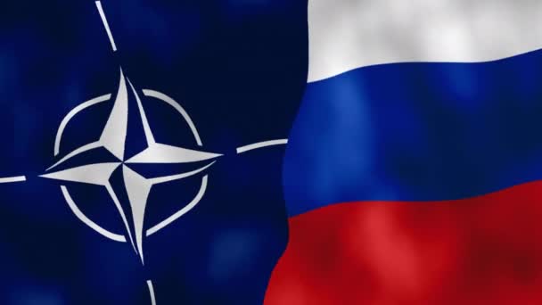 Concepto de la OTAN contra Rusia, la OTAN y la bandera rusa ondeando en el viento, animación — Vídeo de stock
