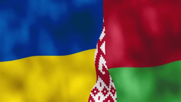 Koncepcja wojny między Białorusią a Ukrainą, animowana flaga powiewająca na wietrze — Wideo stockowe