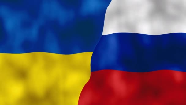 Ukraina dan Rusia mengibarkan bendera dalam angin, konsep perang terhadap satu sama lain — Stok Video