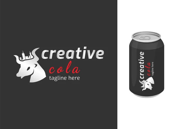Bull Cola Város Logó Design Vektor Kreatív Egyszerű Logó Monokróm — Stock Vector