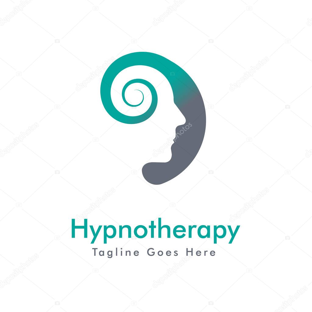 Hypnotheraphy Logo Design Vector Concept with Combine Face and Twirl Wave