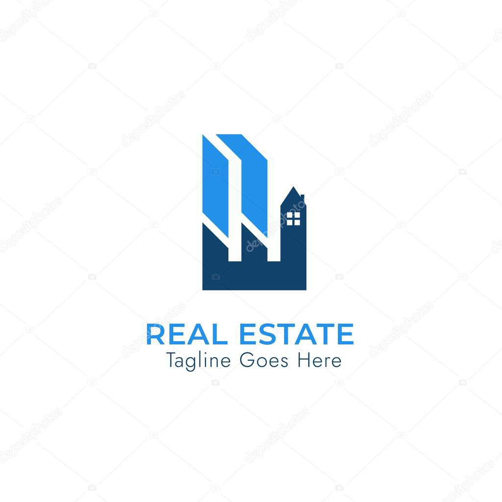 Real estate logo design vector with Combinations of letter E and Contructions