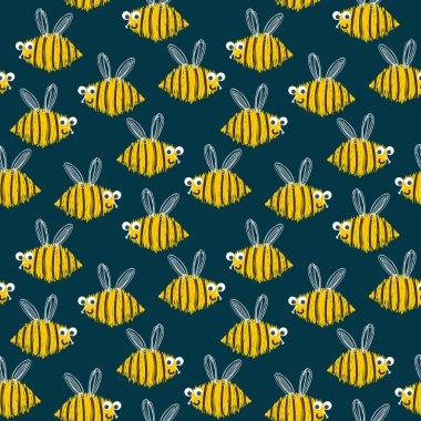 Koyu bir arka planda tüylü arıların kusursuz deseni.