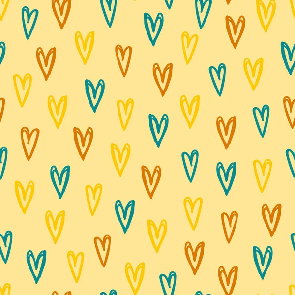 Seamless Pattern Bright Hearts Yellow Background — Stock Vector