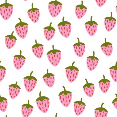 Beyaz arka planda çilekli kusursuz desen. Serbest çizim.
