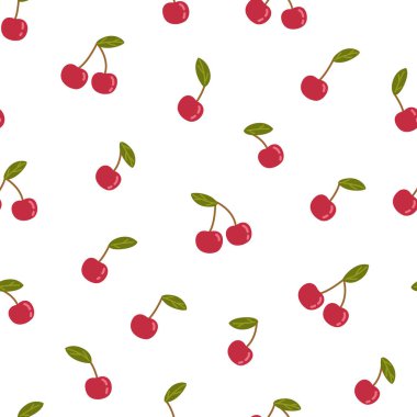 Elle çizilmiş kirazlı pürüzsüz desen.