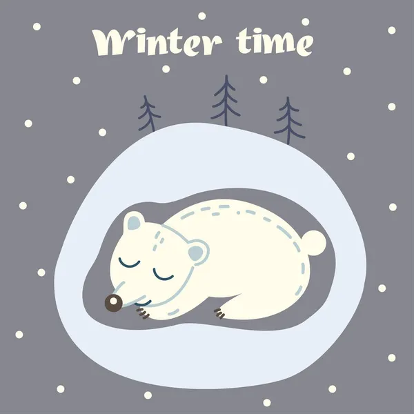 Αρκούδα Κοιμάται Ένα Άντρο Εικονογράφηση Χειμερινό Θέμα Χειμώνας — Διανυσματικό Αρχείο