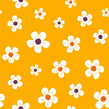 Parlak sarı arka planda çiçekli pürüzsüz desen.