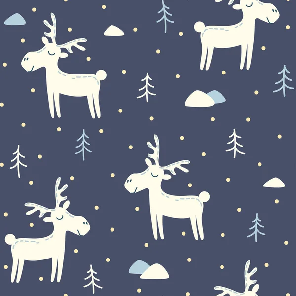 无缝隙的图案 圣诞树 冬夜在森林里 卡通图案 — 图库矢量图片