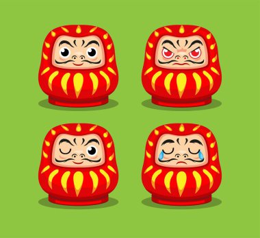 Daruma Japon geleneksel oyuncak bebek karakter anlatımı çizgi film çizim vektörü