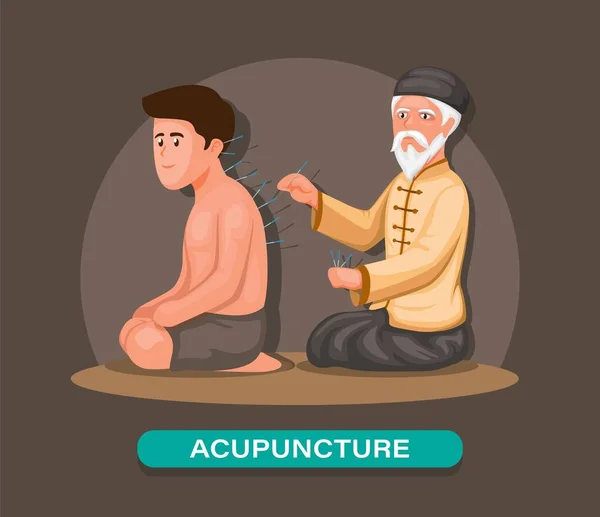 Agopuntura Cinese Medicina Tradizionale Con Operatore Paziente Cartone Animato Illustrazione — Vettoriale Stock