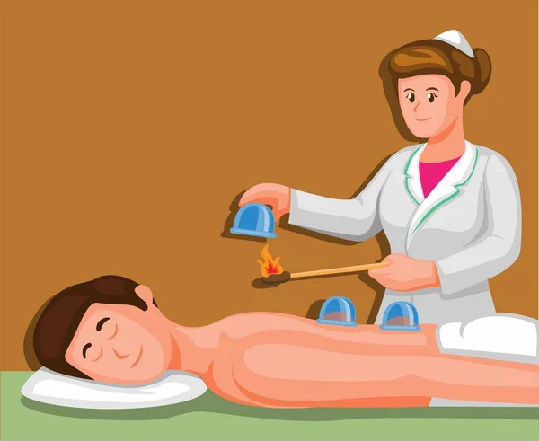 Cupping Medicina Terapia Tradicional Desintoxicação Sanguínea Desenho Animado Ilustração Vetor —  Vetores de Stock