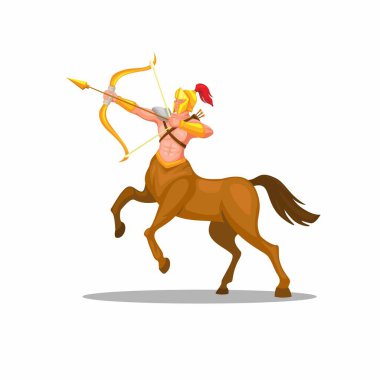 Centaur savaşçı mitolojik kahraman karakteri. sagittarius maskot illüstrasyon vektörü