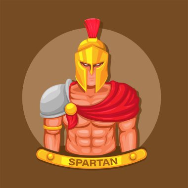 Spartalı maskot Yunan efsanevi kahraman asker çizgi film çizim vektörü