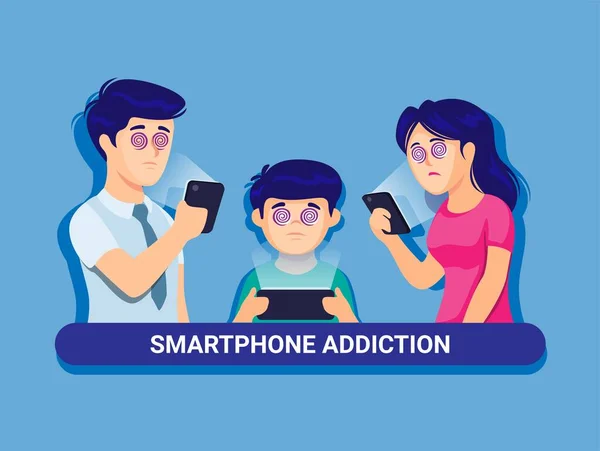 Dépendance Gadget Smartphone Sur Famille Parent Enfants Technologie Côté Impact — Image vectorielle