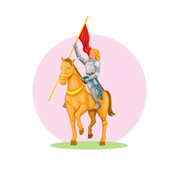 Joan Arc France Legendaris Tokoh Pahlawan Berkuda Dengan Pose Bendera Stok Vektor Bebas Royalti