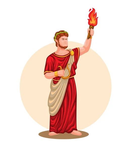 ローマの第5代皇帝ネロ タッチ ハープのキャラクターイラストベクトルを持つ神話の人物 — ストックベクタ