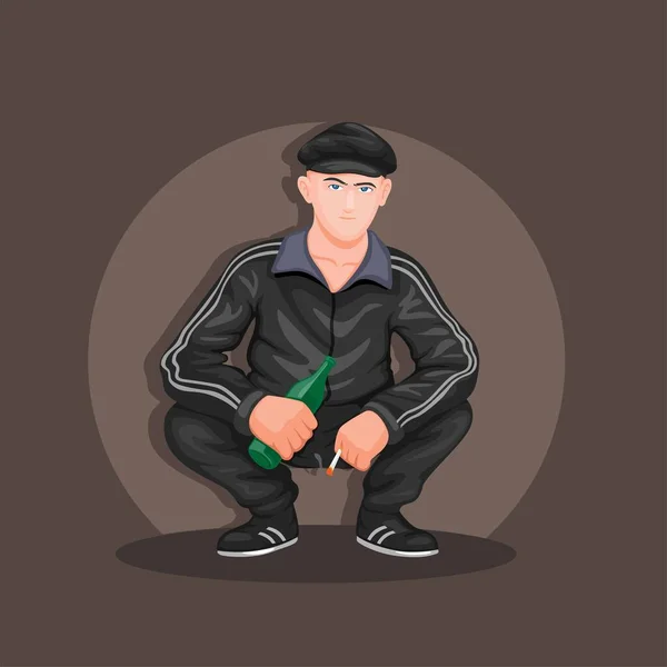 Gopnik Gangster Rue Russe Personnage Dessin Animé Illustration Vecteur — Image vectorielle