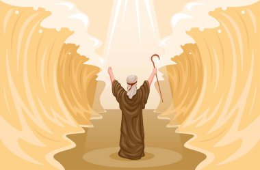 Moses miracle parting red sea. religion scene illustration vector  clipart