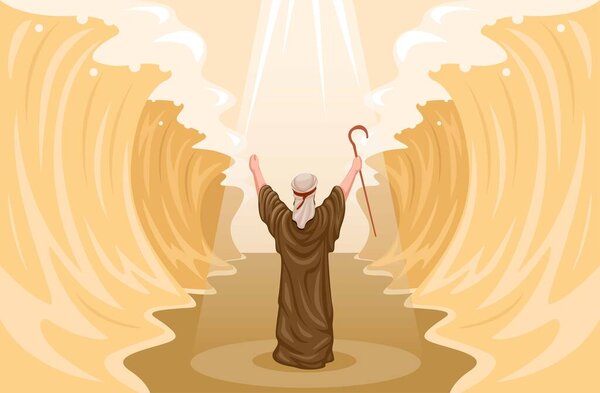 Moses miracle parting red sea. religion scene illustration vector 