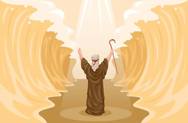 Keajaiban Musa Memisahkan Laut Merah Gambar Vektor Adegan Agama Stok Ilustrasi 