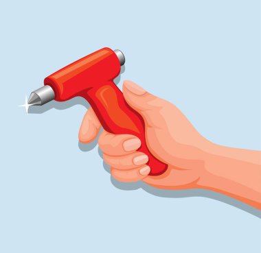 Çekiç camı kırıcı, ulaşım sembolü illüstrasyon vektöründe acil durum araçları