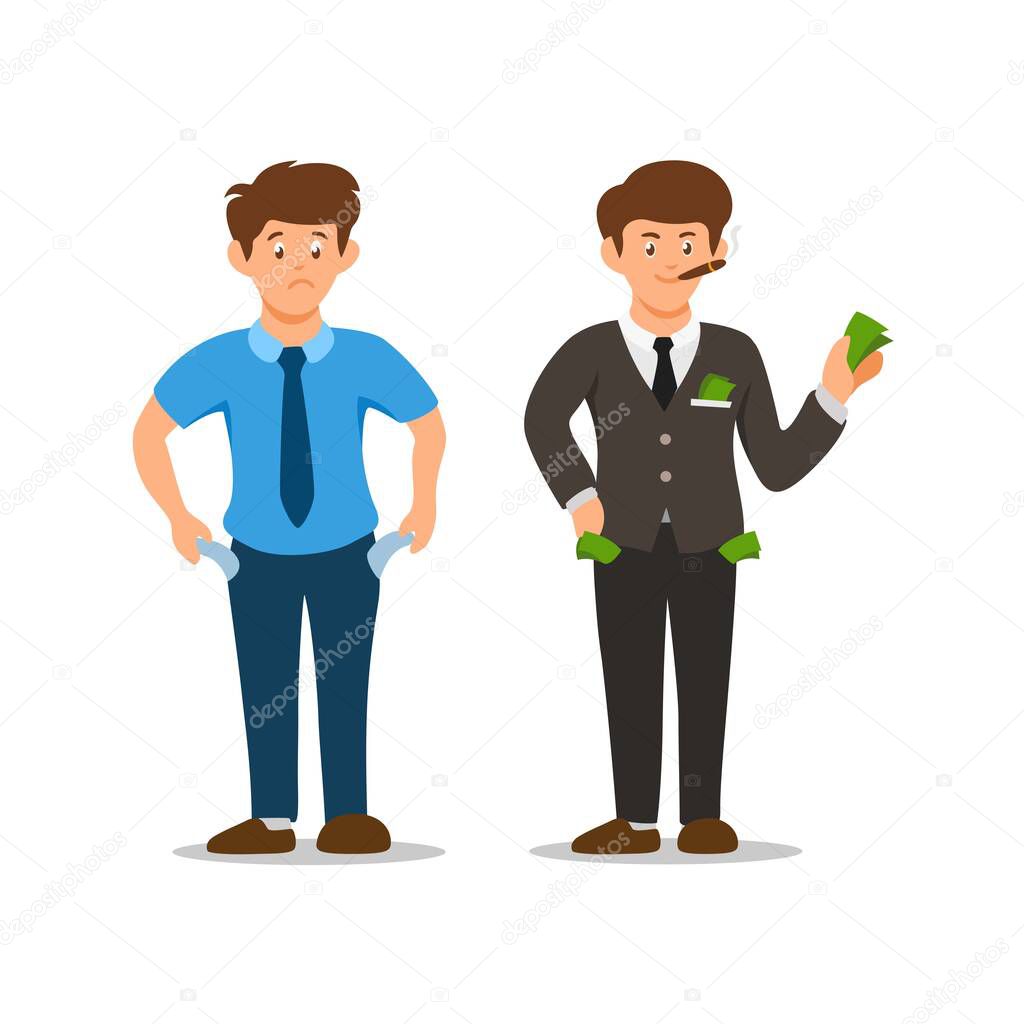 Poor man and rich man character set cartoon illustration vector