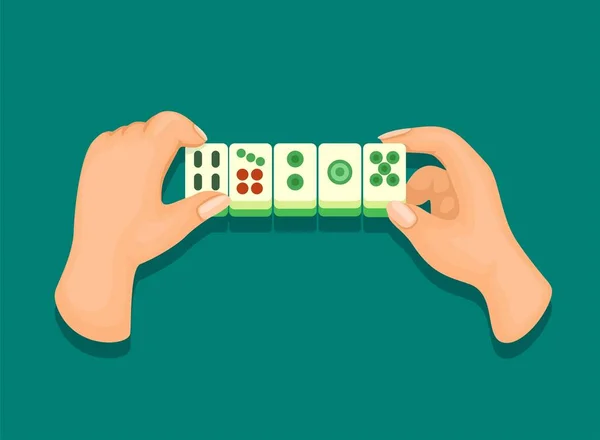 Mano Jugando Mahjong Símbolo Dibujos Animados Vector Ilustración — Archivo Imágenes Vectoriales