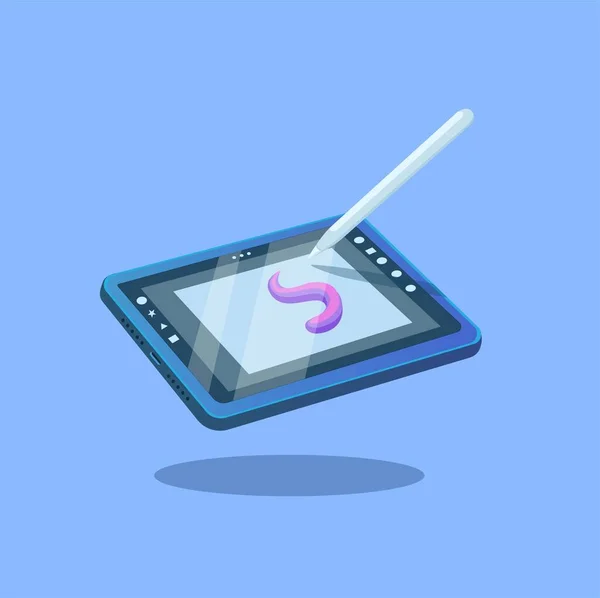 Tablette Dessin Avec Stylet Artiste Étudiant Gadget Pour Travail Technologie — Image vectorielle