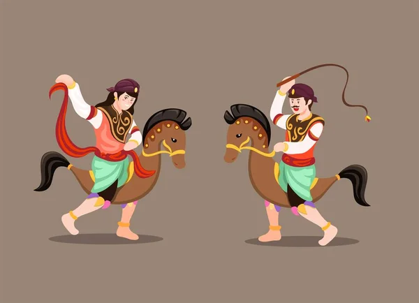 Kuda Klumping Indonesiska Traditionella Dans Tecknad Illustration Vektor — Stock vektor